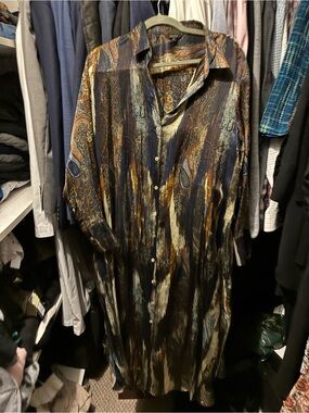 Massimo Dutti Navy and Brown Paisley Maxi Shirt Dress